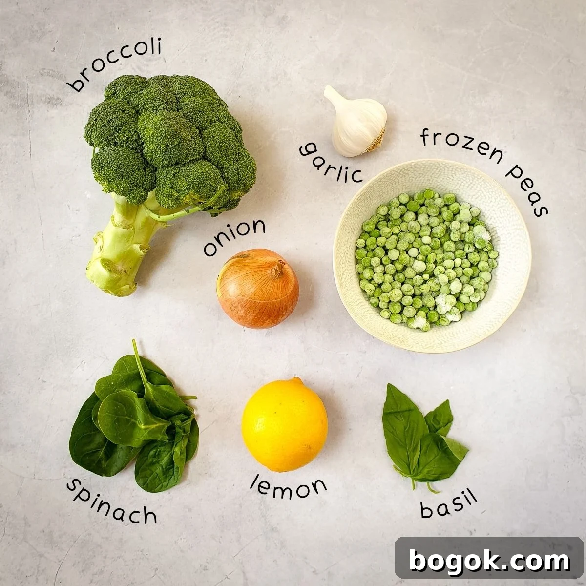 ingredients for broccoli and pea soup