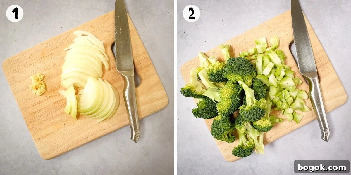 Chop broccoli and onion