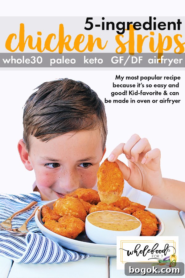 5 ingredient Whole30 Chicken Strips - These are the easiest chicken strips ever and are Whole30, Paleo, Keto, gluten-free, dairy-free with a nut-free option. Always a kid-favorite!