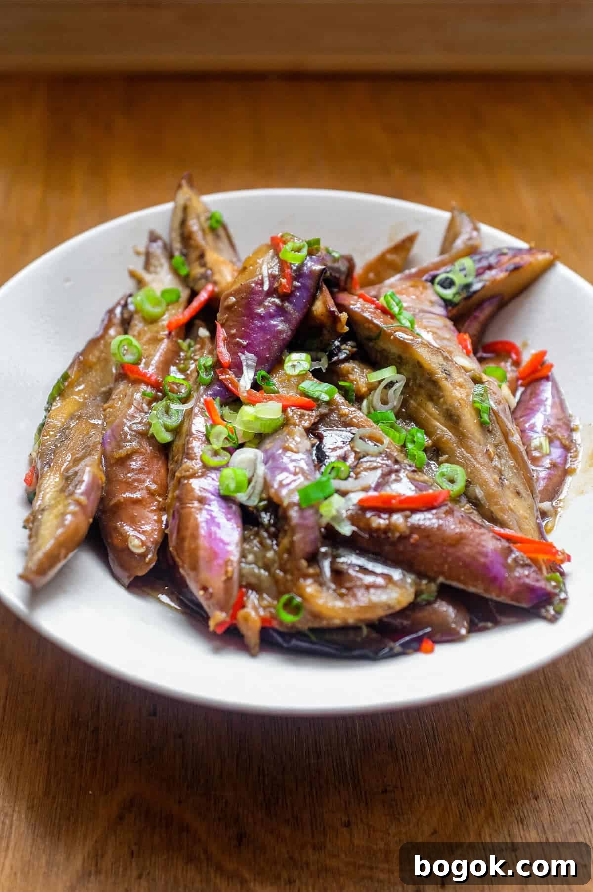A bowl of creamy stir-fried Chinese Eggplant