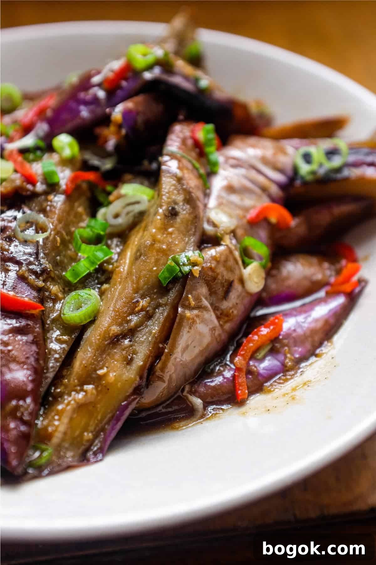 A bowl of creamy stir-fried Chinese Eggplant