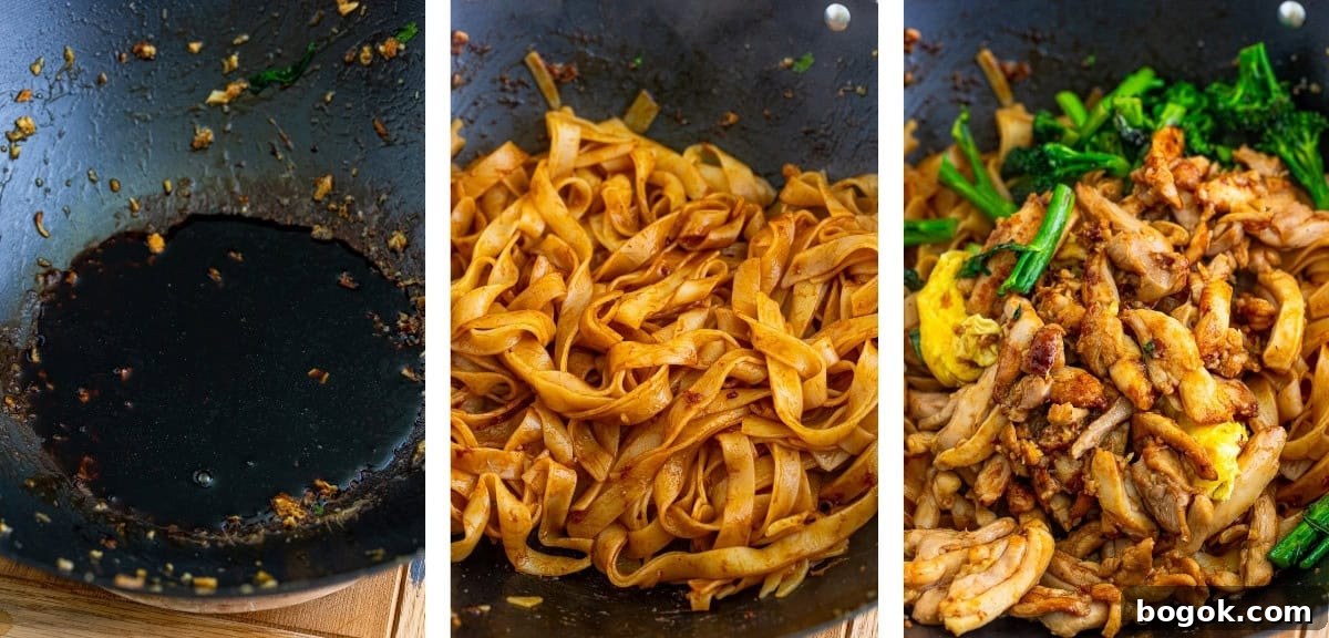 showing the final steps for making Thai Pad See Ew