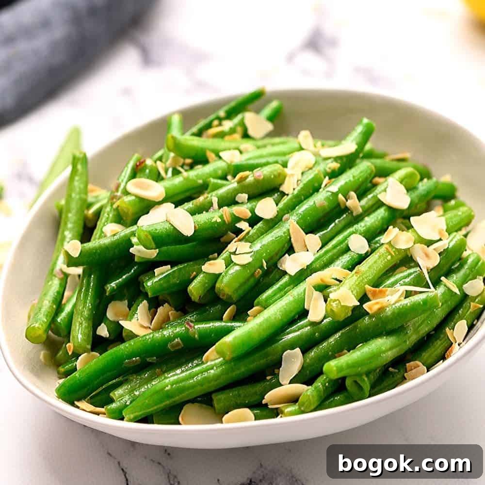 Recipes for Thanksgiving Dinner Sting Beans Almondine in white serving platter