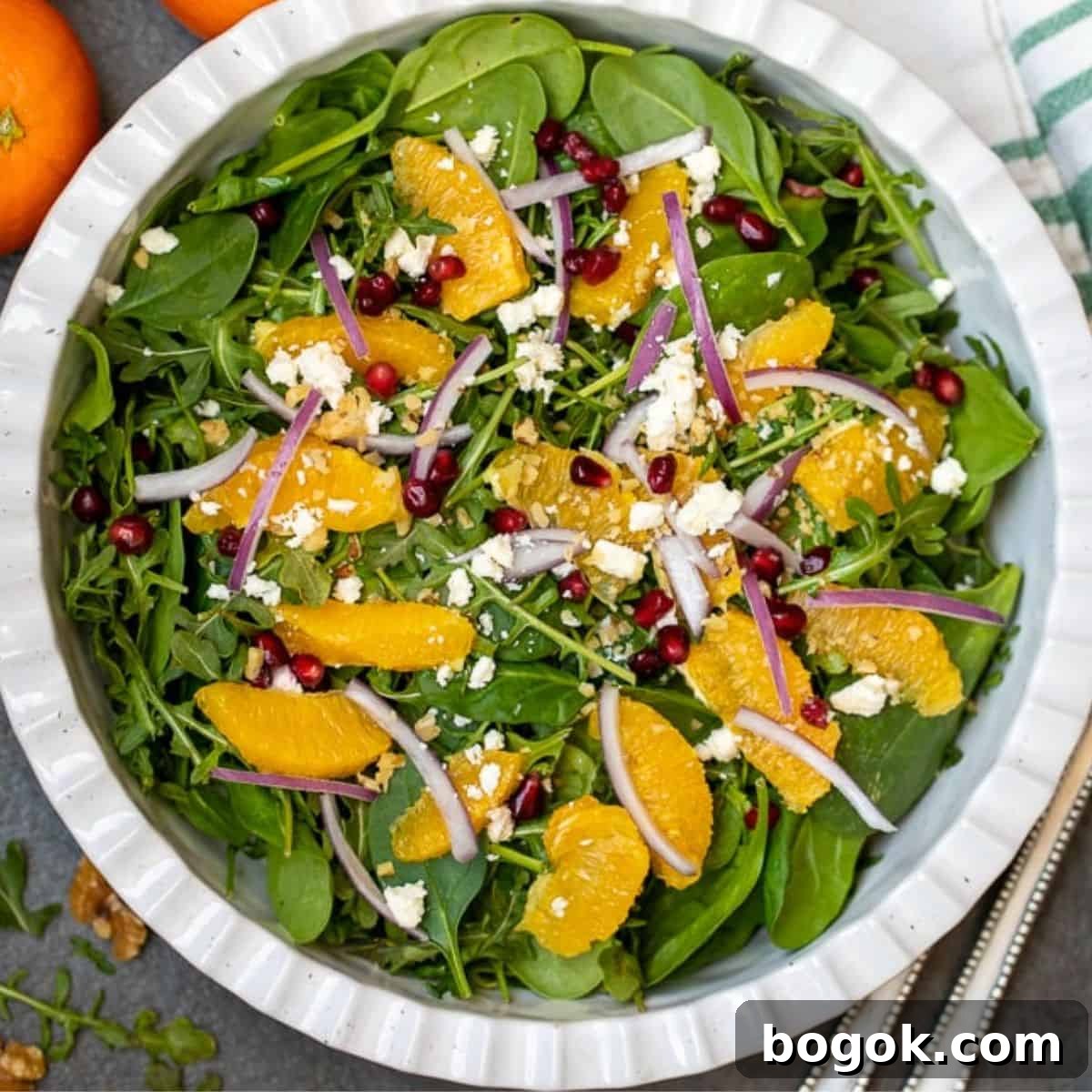 Simple Thanksgiving Recipes for a Stress-Free Holiday 3 Mixed greens topped with pomegranate, oranges, toasted nuts and champagne vinaigrette.