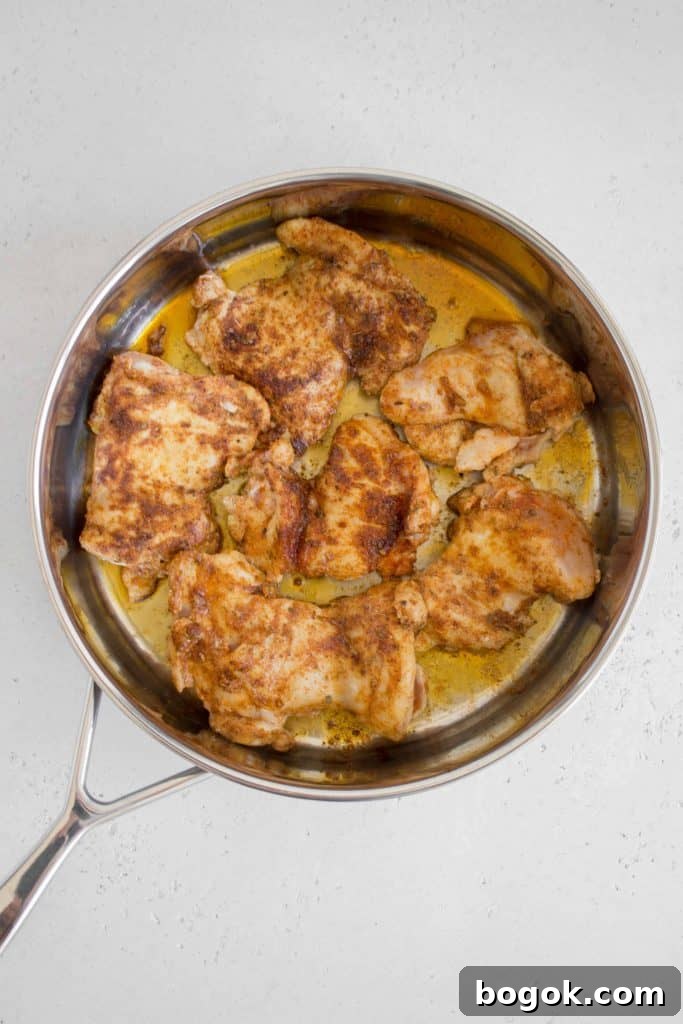 chicken thighs searing