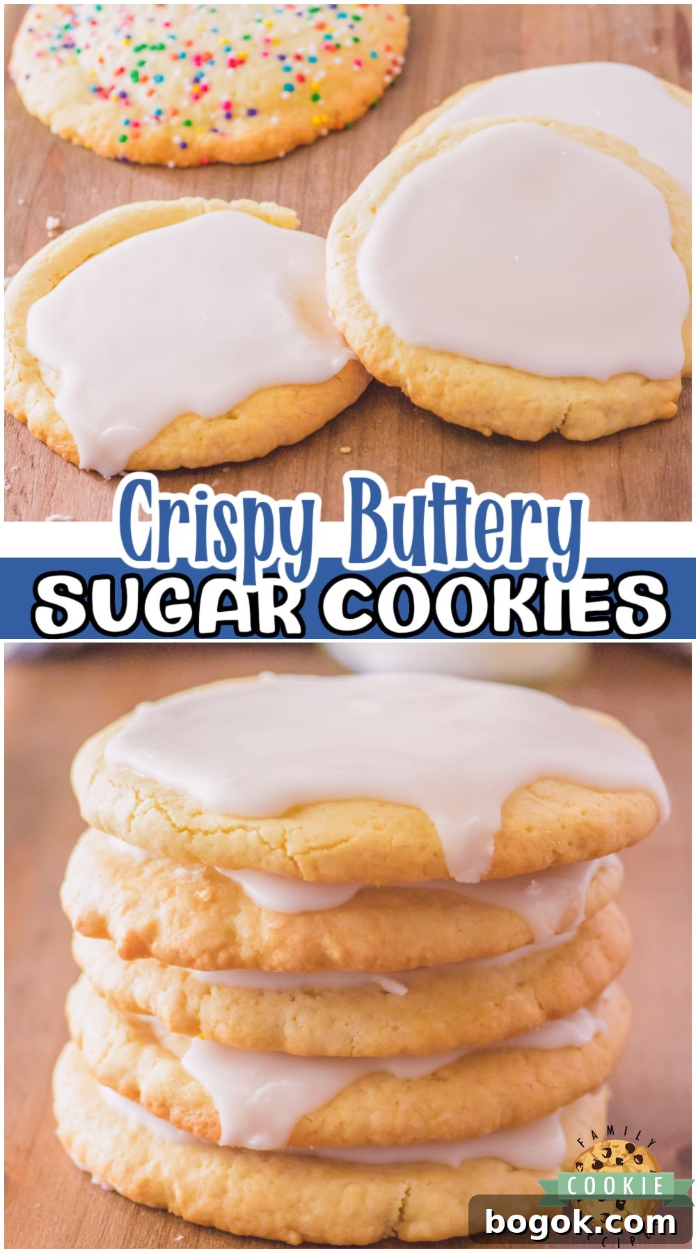 Crispy sugar cookies with lovely buttery crisp texture and flavor! Crisp cookies made from scratch with classic ingredients like butter, sugar & eggs, then baked to golden brown perfection! 