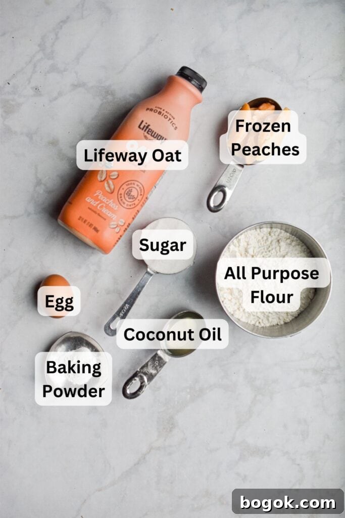 Baked Dairy-Free Peach Donuts Recipe 3 The ingredients for peach kefir doughnuts are labeled and laid out.