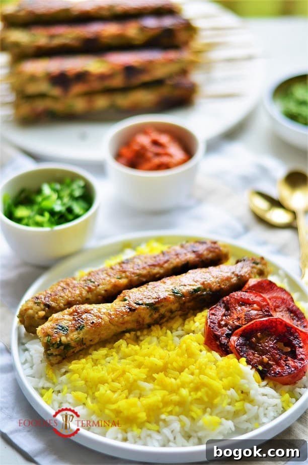 Authentic Chicken Seekh Kebab Recipe: Juicy Grilled Skewers 3 Chicken Keema Kabab served with saffron rice & chutney
