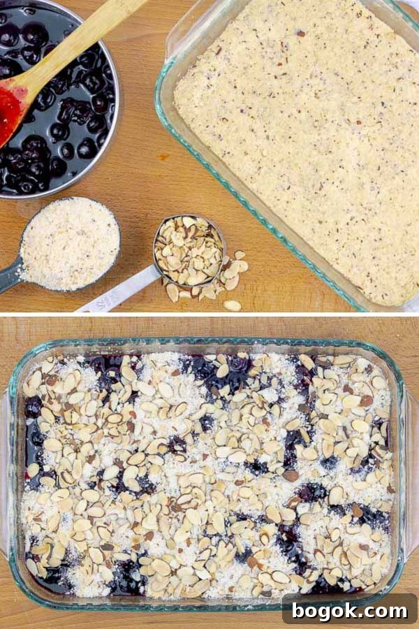 two process shots of cherry almond pie bars before baking