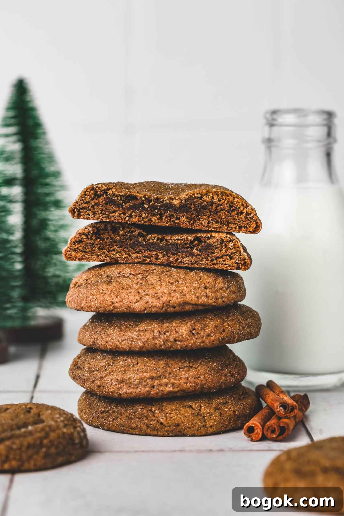 Soft Molasses Gingerbread Cookies Recipe 9 gingerbread cookies stacked on a table