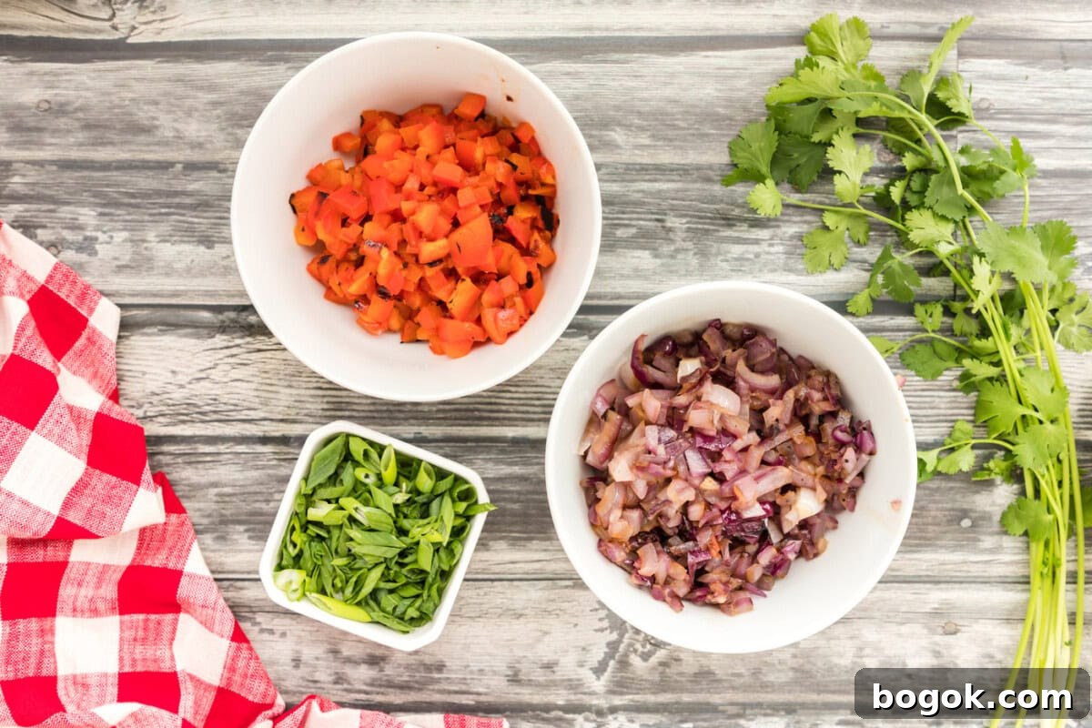 Grilled Chicken Quesadilla Recipe for Crispy, Cheesy Results 7 onion, bell pepper, and green onion in bowls