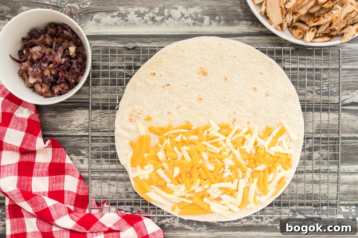 Grilled Chicken Quesadilla Recipe for Crispy, Cheesy Results 8 cheese on one side of tortilla shell