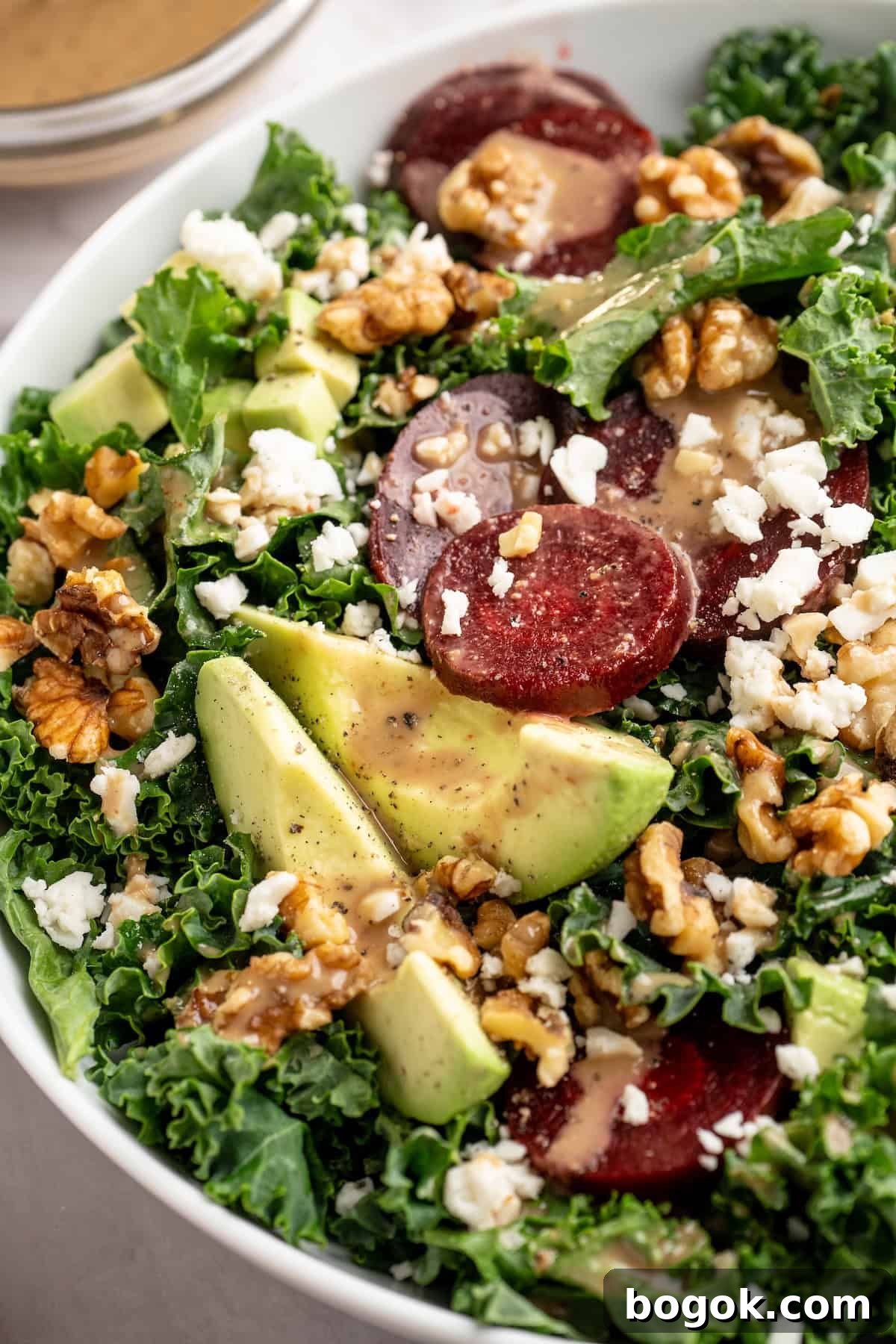 Beet feta salad in bowl