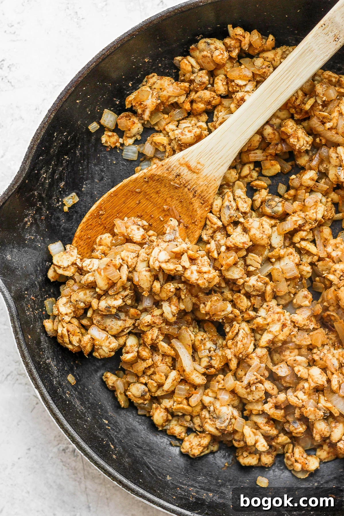 Flavorful Tempeh Tacos with Zesty Avocado Slaw 4 tempeh taco meat in a skillet