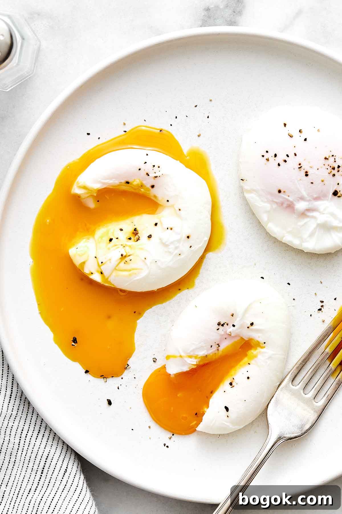 Poached eggs on a plate.