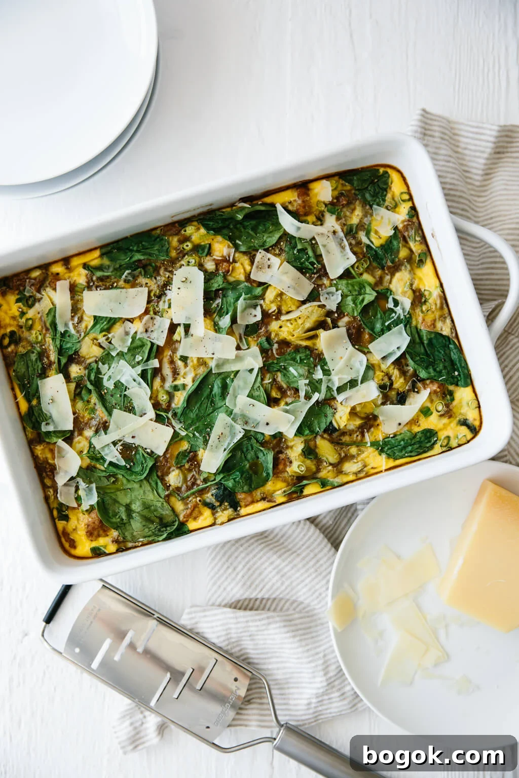 (gluten-free, paleo, whole30). This easy, healthy breakfast casserole is filled with turkey, spinach and artichoke. It's a delicious favorite - make it overnight or ahead of time.