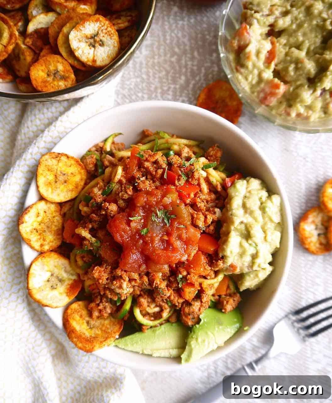 Ground Turkey Taco Zoodles in a bowl.