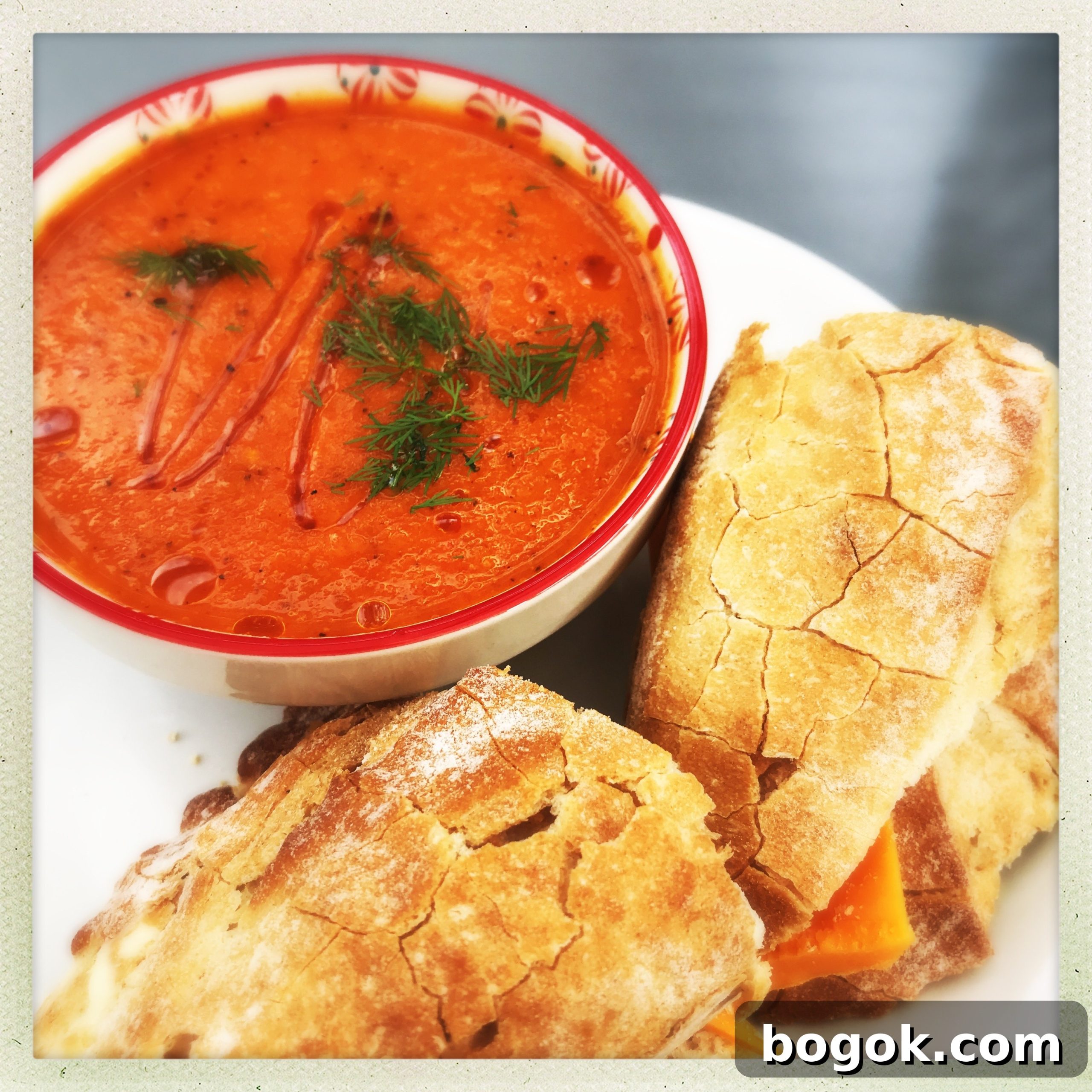 Creamy Roasted Sweet Potato Soup Recipe 4 bowl of roast red pepper and tomato soup with cheese rolls