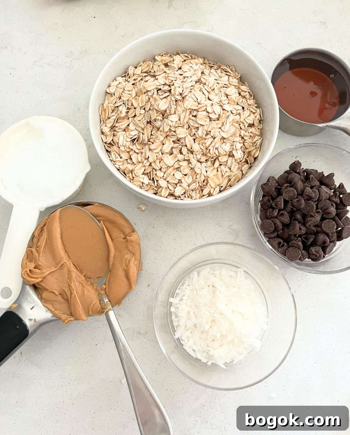 Ingredients needed for chewy no bake granola bars. 