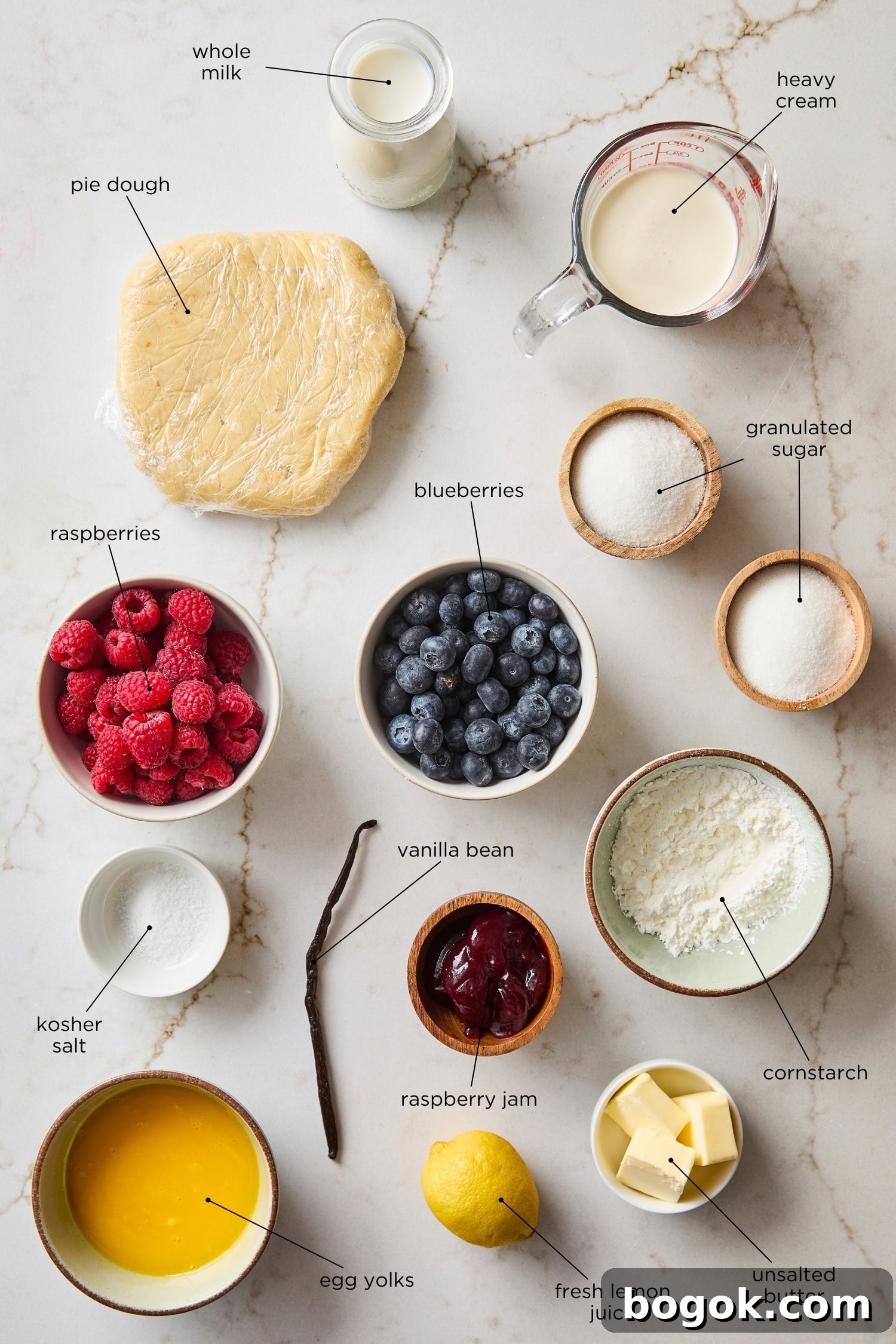 Fresh fruit tart ingredients.