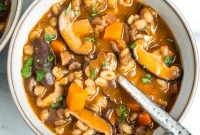 Hearty Vegan Miso Mushroom and Barley Soup Recipe