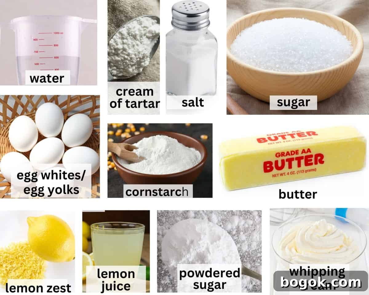 Light and Fluffy Lemon Angel Pie Recipe 3 lemon angel pie ingredients labeled.