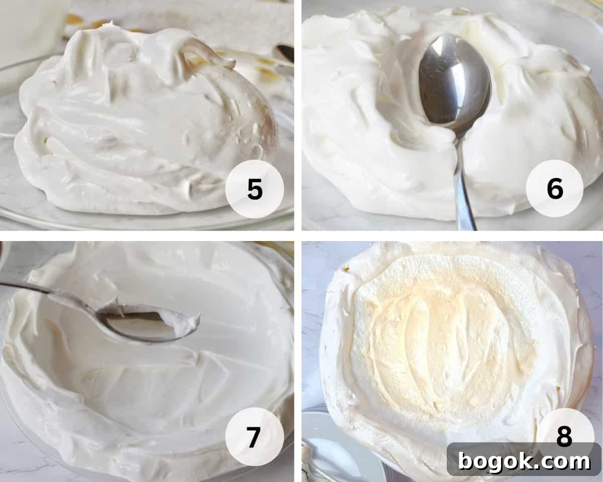 Light and Fluffy Lemon Angel Pie Recipe 5 process pictures to make a meringue crust for lemon angel pie.