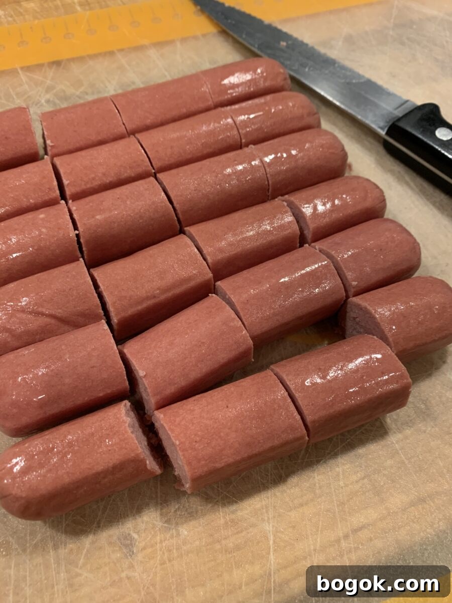 Crispy Corn Dog Nuggets: Bite-Sized Fried Hot Dog Bites 4 Six hot dogs sliced