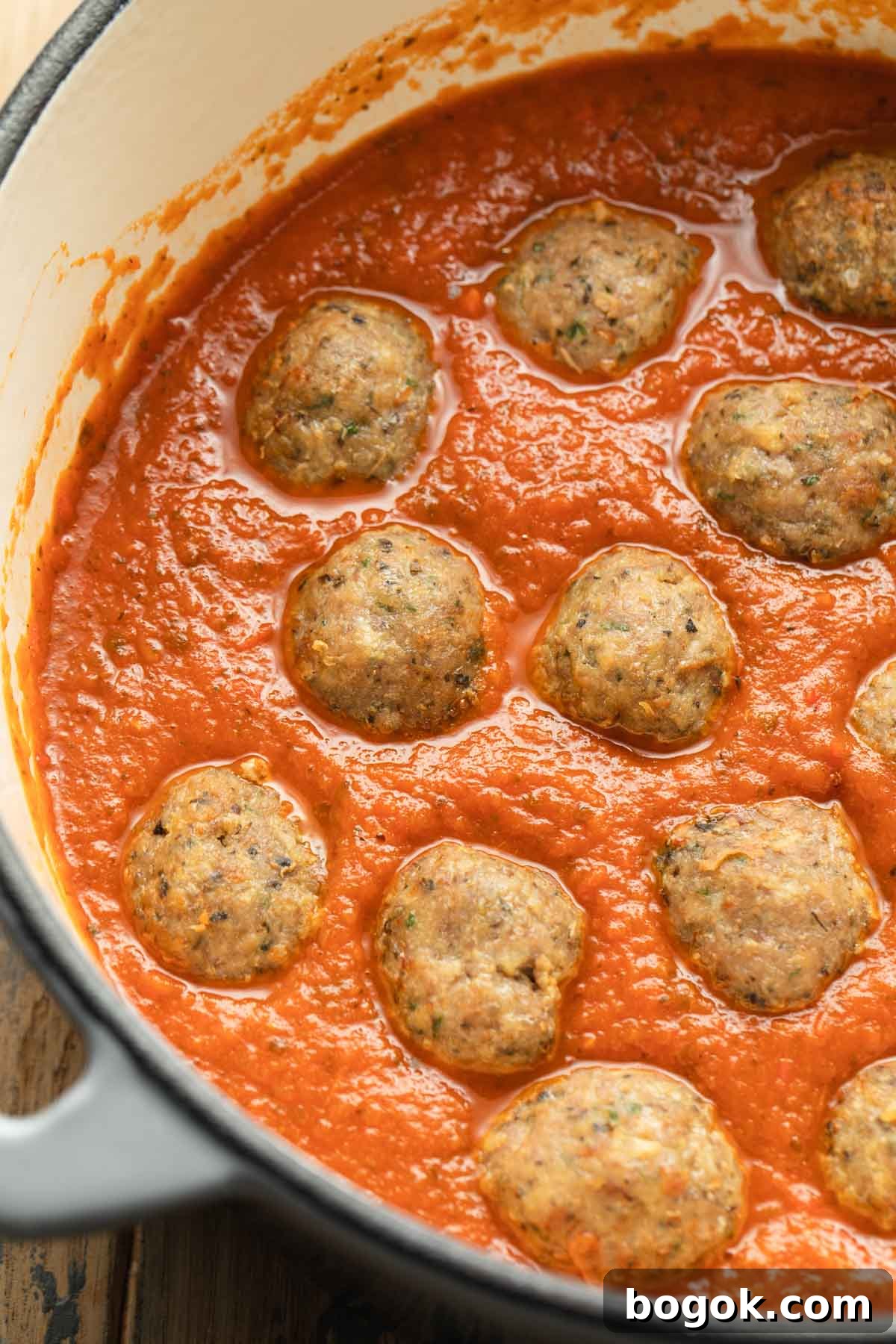 Crispy Air Fryer Turkey Meatballs with Garlic Herb Sauce 7 Turkey meatballs in marinara sauce.