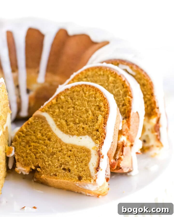 Pumpkin pound cake with cream cheese filling