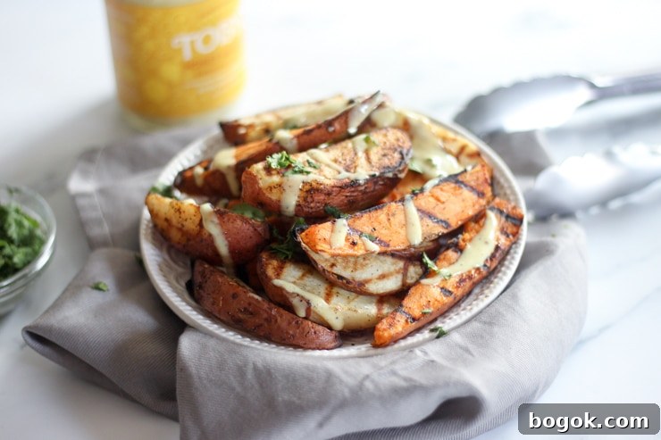 Crispy Grilled Potato Wedges with Garlic Herb Dip 13 grilled potatoes with Toby's honey mustard and cilantro