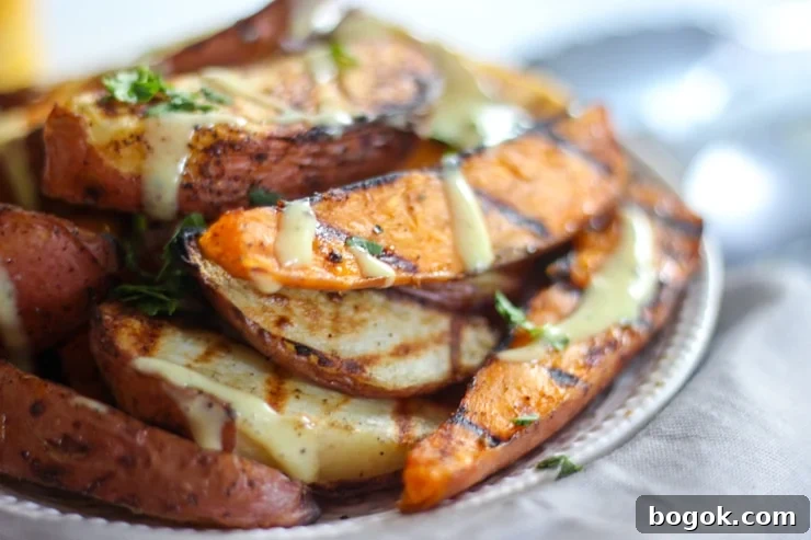 Crispy Grilled Potato Wedges with Garlic Herb Dip 15 bbq party side dish plate with potatoes