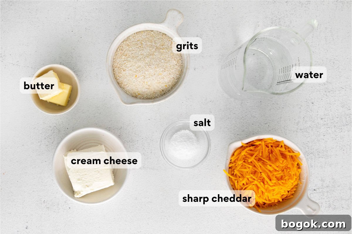 Classic Southern Grits and Eggs Breakfast Recipe 4 Grits and eggs ingredients on a countertop