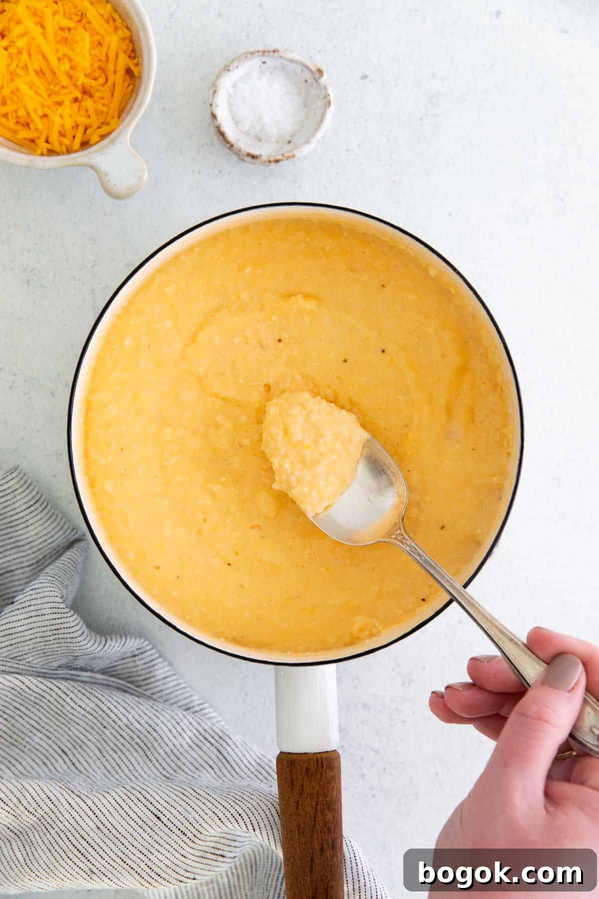 Classic Southern Grits and Eggs Breakfast Recipe 7 Cream cheese grits in a pot