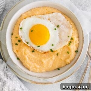 Classic Southern Grits and Eggs Breakfast Recipe 9 Grits and eggs in a bowl on a countertop