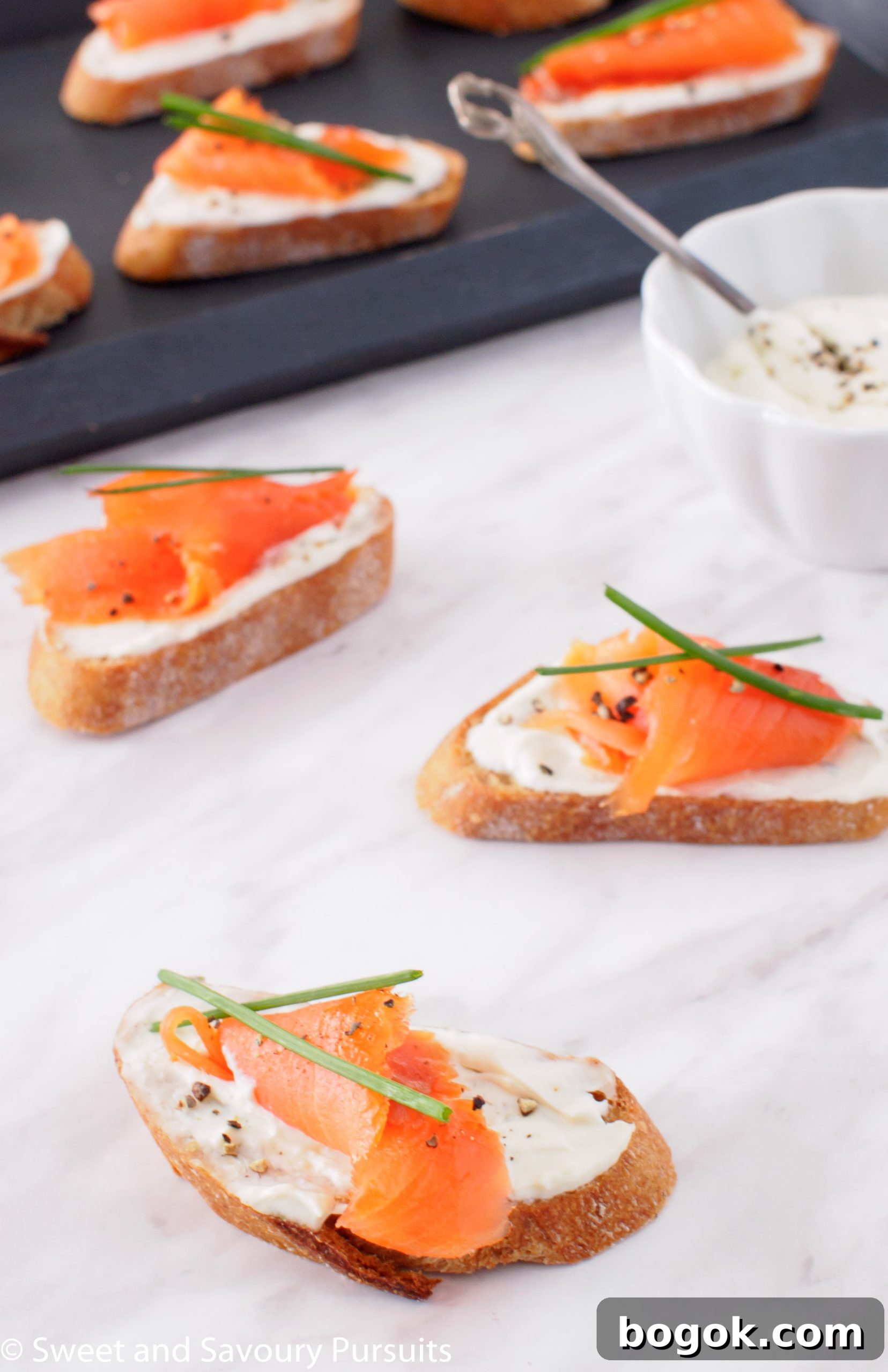 Smoked Salmon and Boursin Crostini Recipe for Entertaining 4 Crostini with Smoked Salmon.