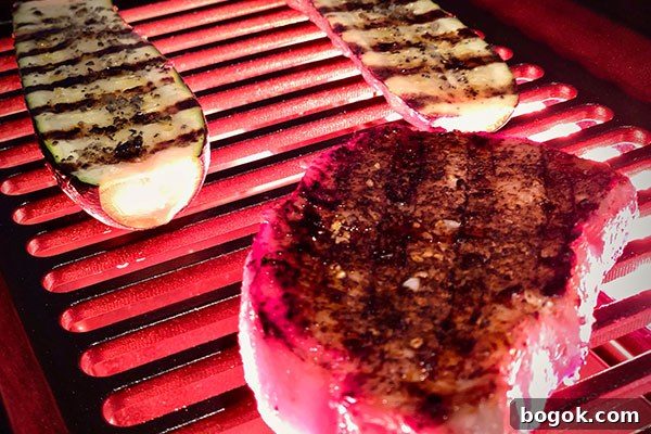 Meat and vegetables grilling on Tenergy Indoor infrared Grill