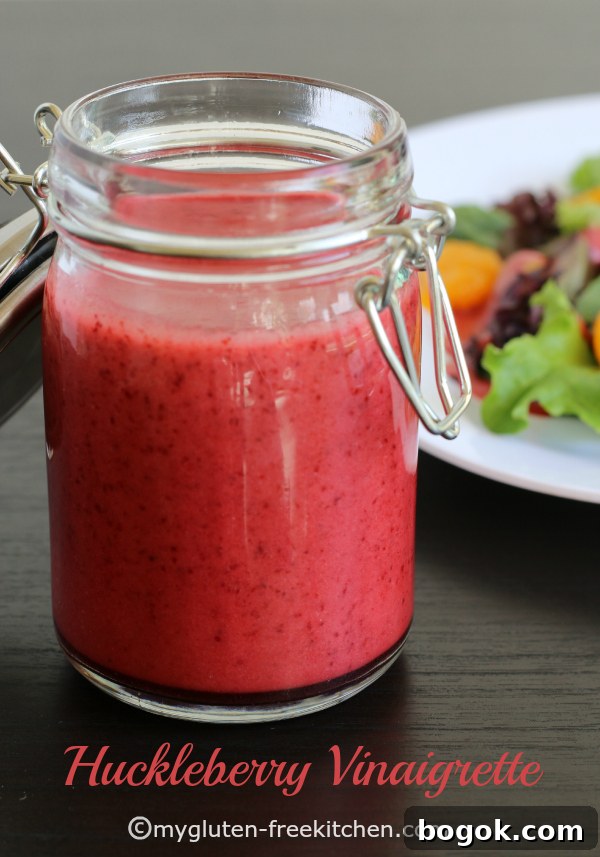 Easy to make Huckleberry Vinaigrette. This fruity salad dressing comes together in just a few minutes. You can sub blueberries or any other berries.