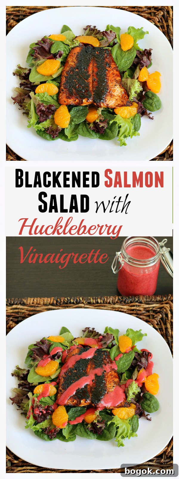 Blackened Salmon Salad with Huckleberry Vinaigrette - Easy, gluten-free dinner that the whole family loved. 45 minutes from start to finish!