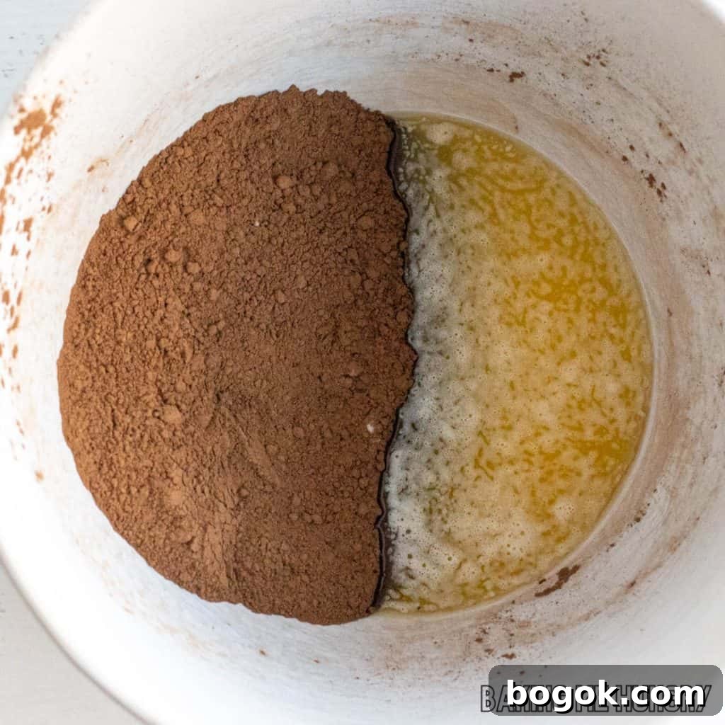 After Eight Mint Brownies Recipe — Classic Chocolate Mint Treat 5 cocoa and butter in bowl