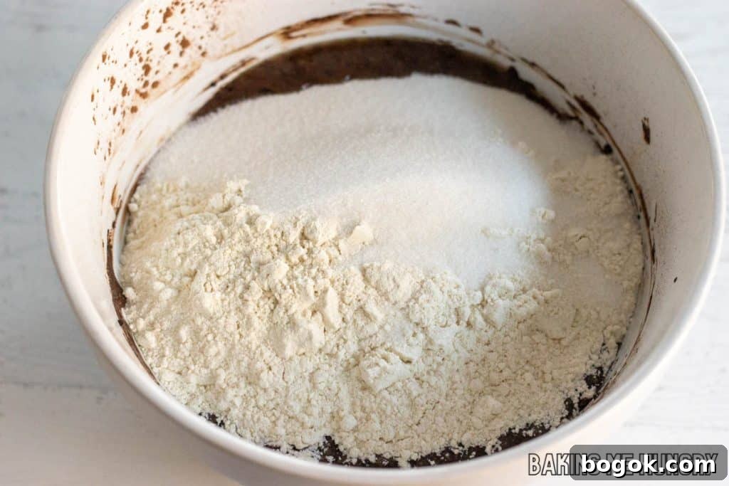 After Eight Mint Brownies Recipe — Classic Chocolate Mint Treat 8 dry ingredients in bowl