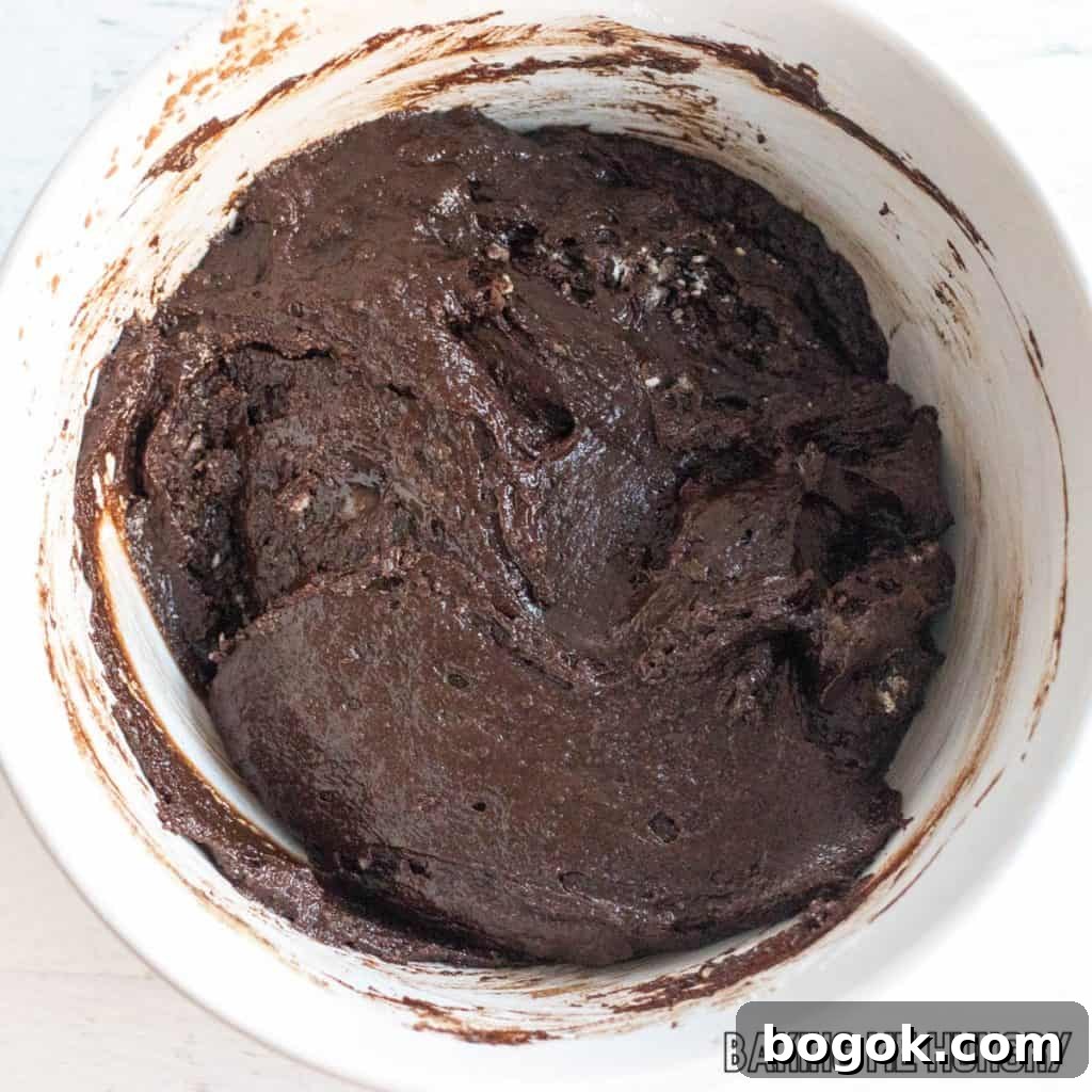 After Eight Mint Brownies Recipe — Classic Chocolate Mint Treat 9 batter in bowl close up