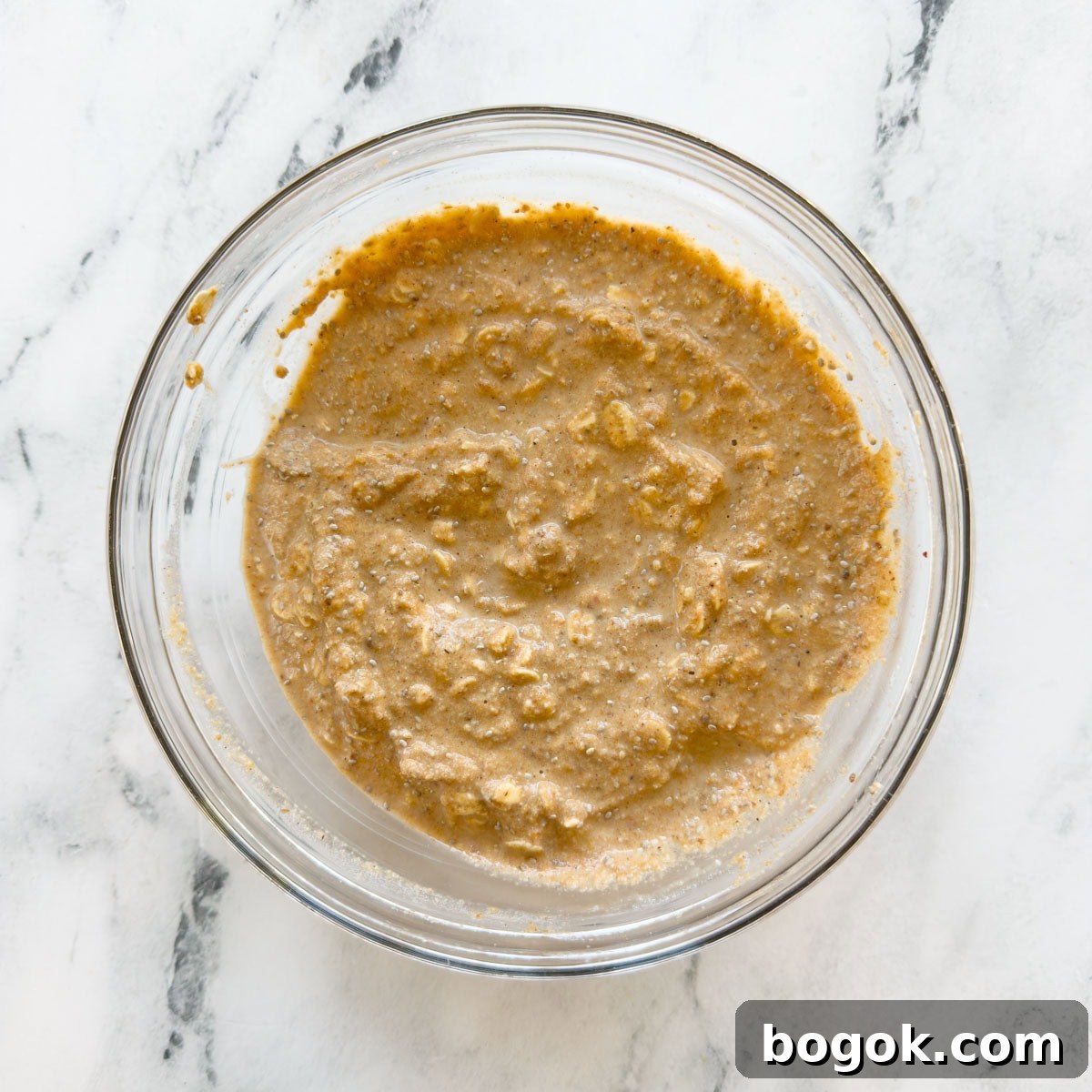 Pumpkin Overnight Oats Ready in 5 Minutes 7 Mixed base of pumpkin overnight oats ready to be portioned and chilled.