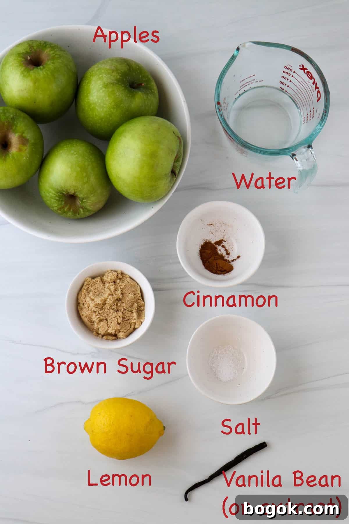 Homemade Apple Compote Recipe 3 Labeled ingredients for Apple Compote.