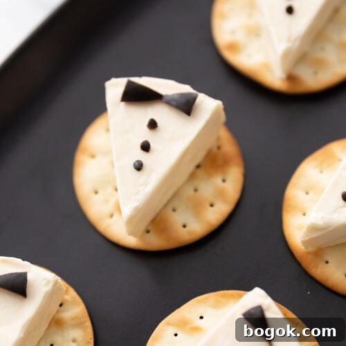 Tuxedo Cheese Crackers New Year's Eve Appetizer