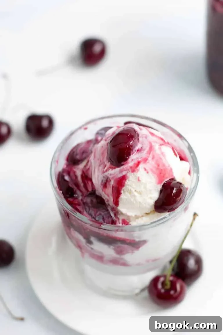 How to Make Fresh Sweet Cherry Sauce 8 Cherry sauce poured over ice cream
