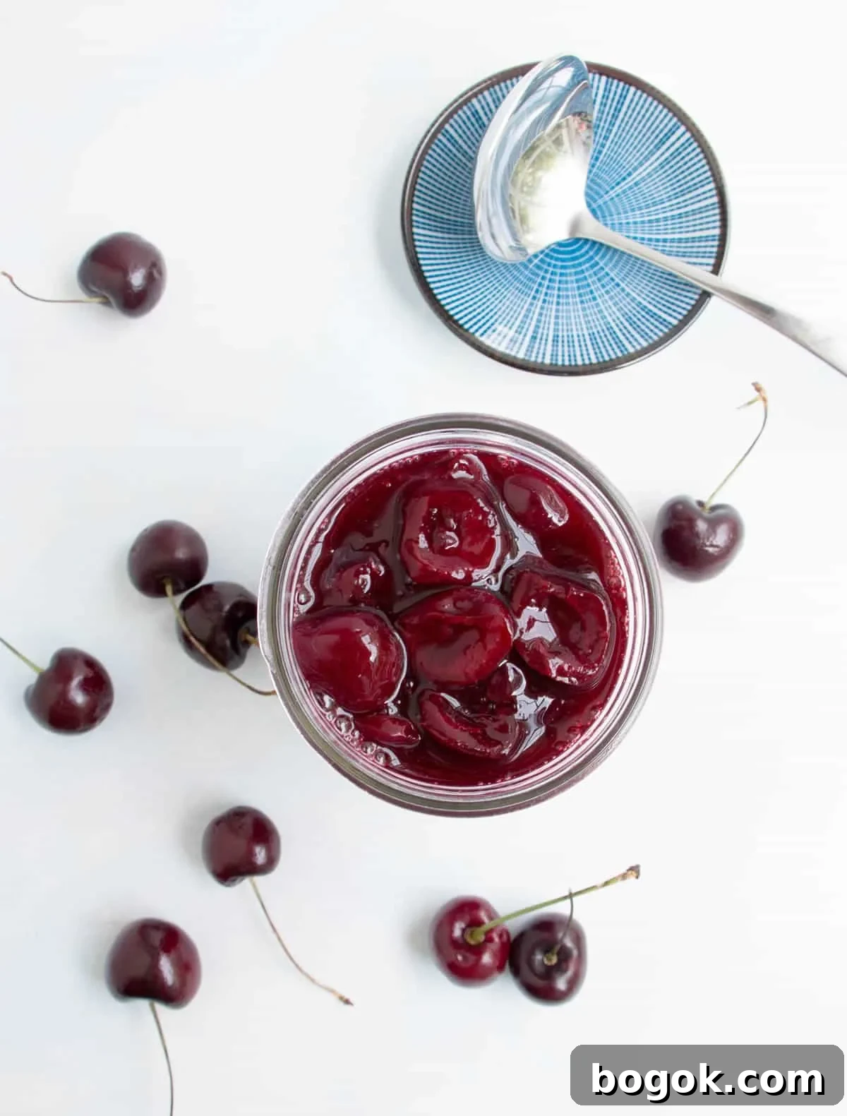 How to Make Fresh Sweet Cherry Sauce 4 Top view of Fresh Sweet Cherry Sauce in a jar