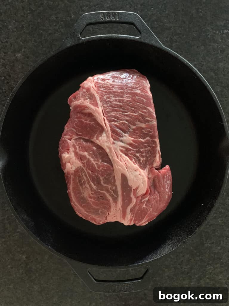 chuck roast in a cast iron skillet