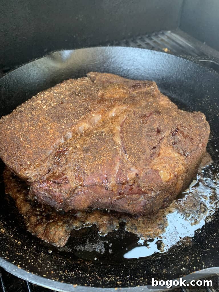 chuck roast in a cast iron skillet