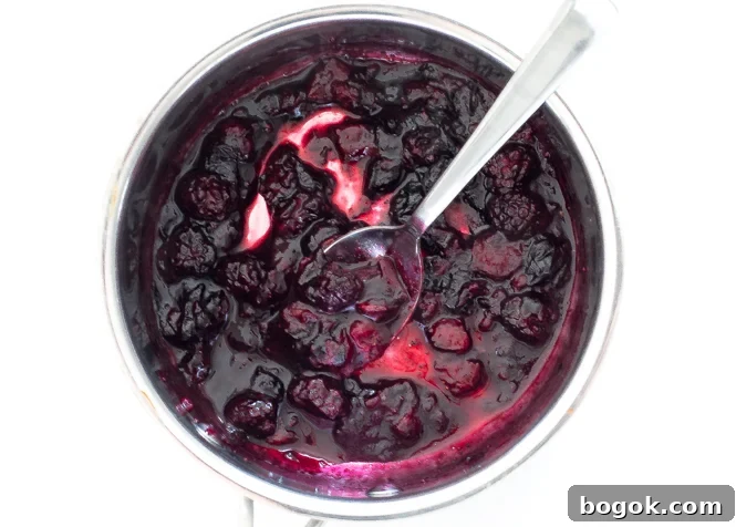 homemade mixed berry compote in small saucepan